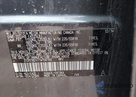 2015 Toyota Rav4 Limited из США, поврежденный, VIN 2T3YFREV7FW156146